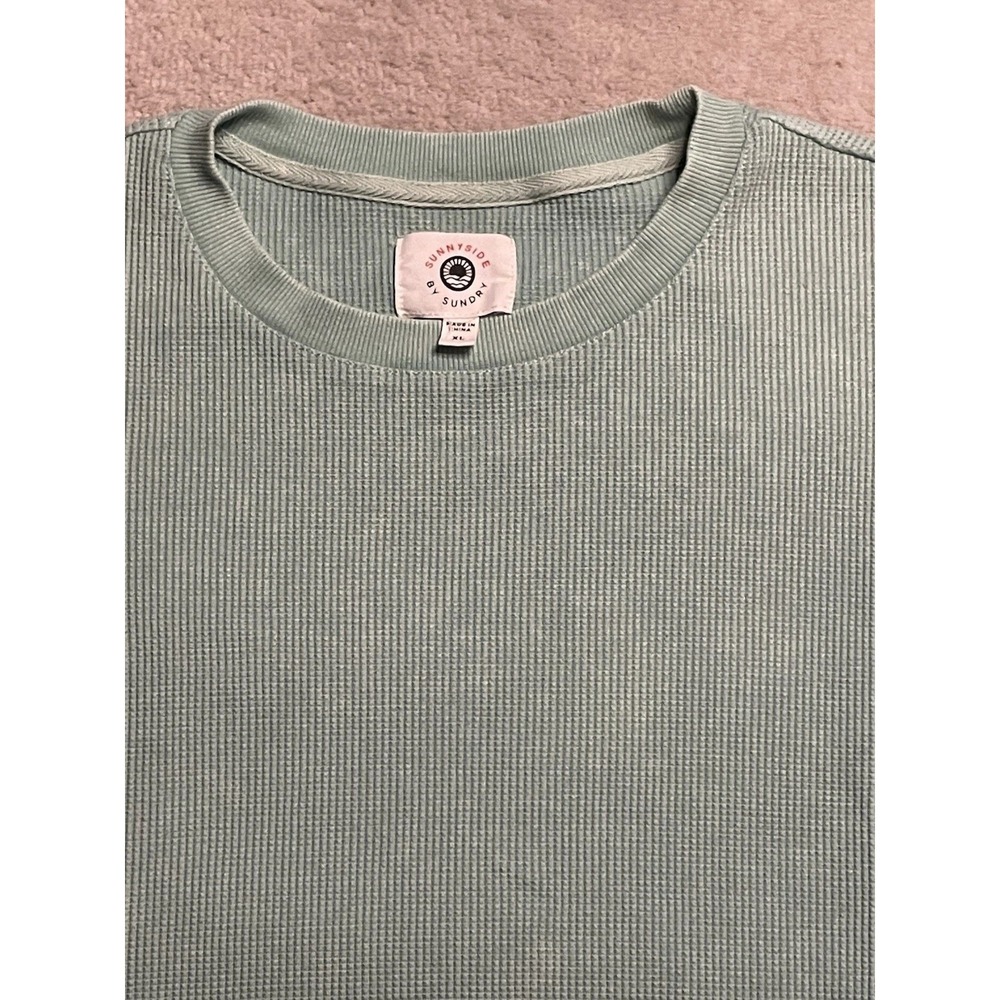 Sunnyside by Sundry Green Waffle Knit Thermal Long Sleeve Oversized Top XL - Picture 2 of 10